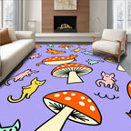 Whimsical Orange Mushroom Cat Pattern Rug
