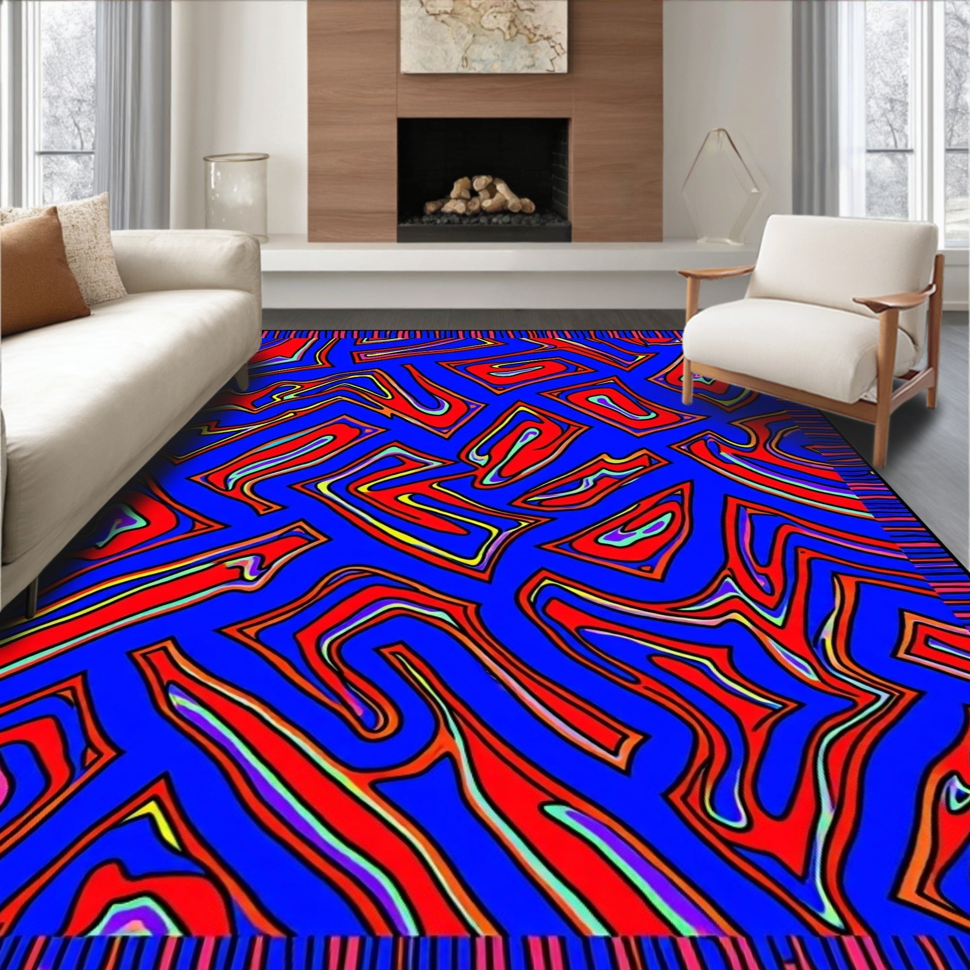 Vibrant Abstract Wavy Pattern Rug