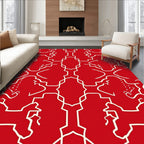 Bold Red White Interlocking Pattern Rug