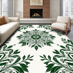 Ornate Green Leaf Mandala Pattern Rug