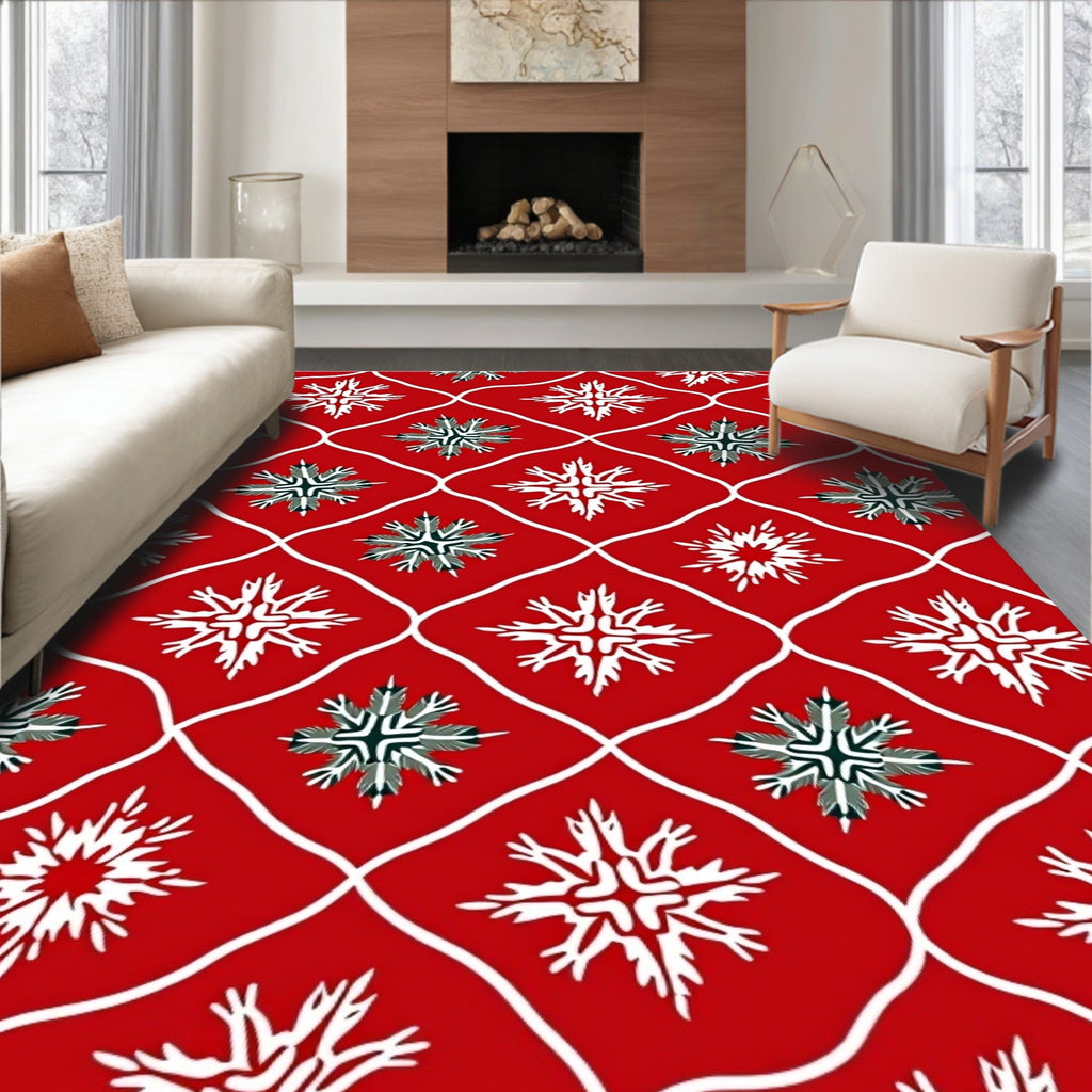 Red Snowflake Lattice Pattern Rug