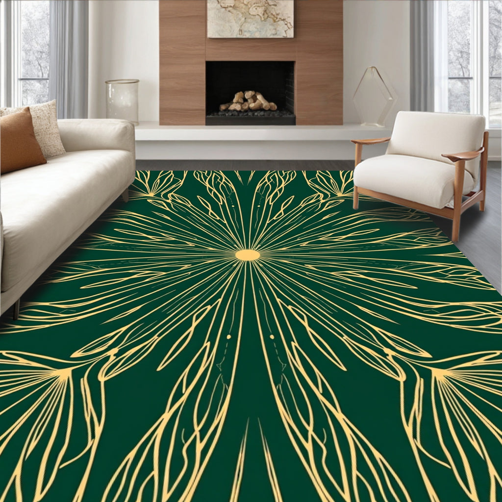 Golden Floral Sunburst Pattern Rug