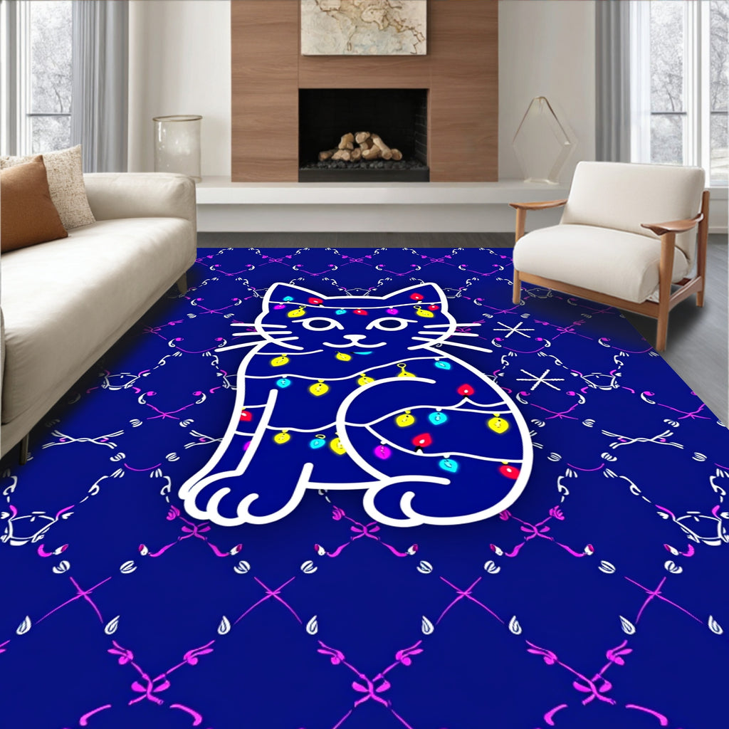 Cute Cat String Lights Pattern Rug