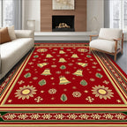 Festive Red Gold Bell Snowflake Rug