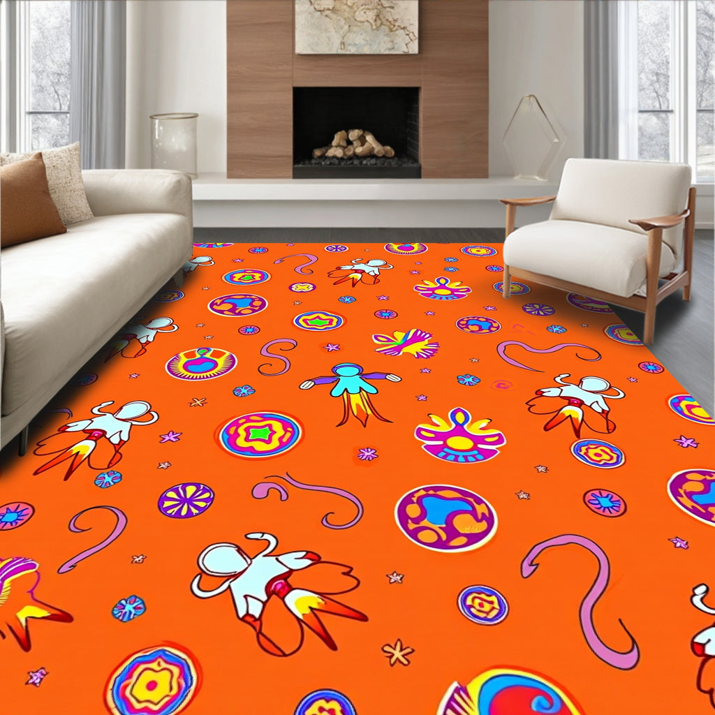 Whimsical Figures Floral Round Pattern Rug