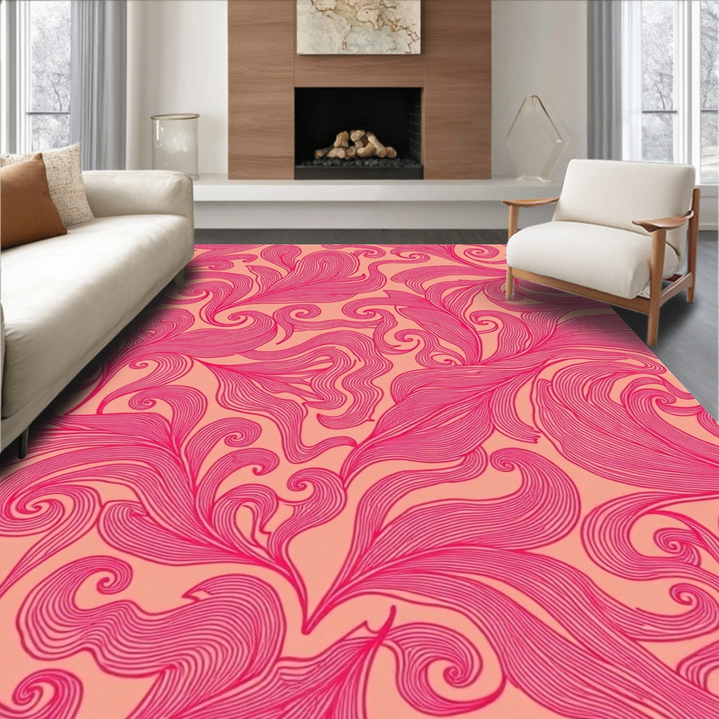 Vibrant Pink Swirl Floral Pattern Rug