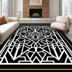Bold White Geometric Lines Design Rug