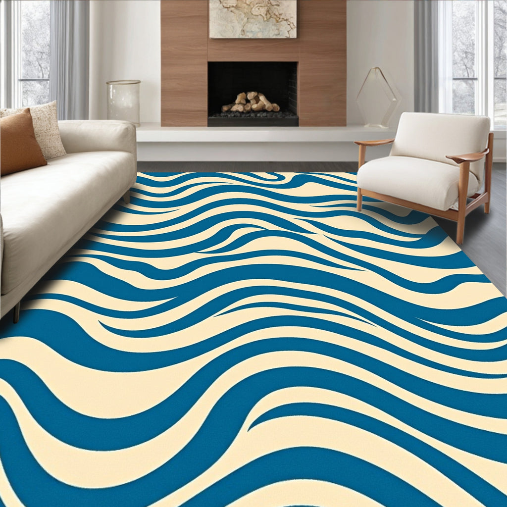 Blue Wave Abstract Pattern Rug