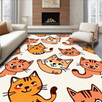 Playful Orange Cat Pattern Rug