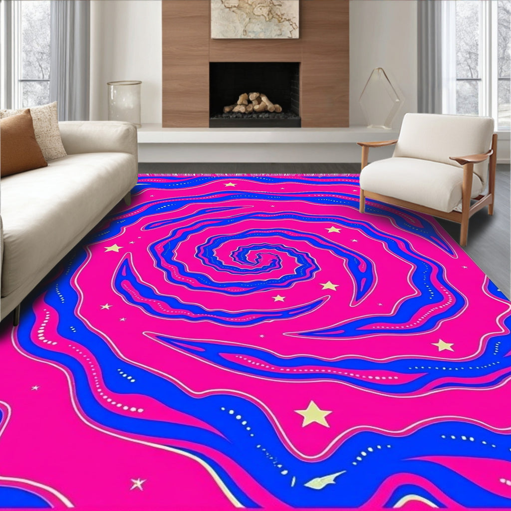 Vibrant Pink Blue Swirl Starburst Rug