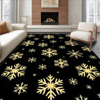 Golden Snowflakes Black Background Rug
