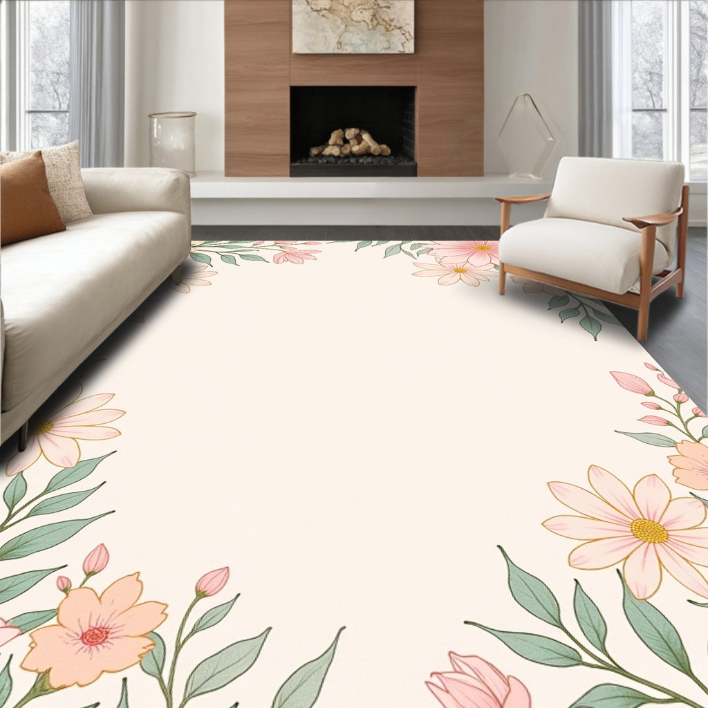 Delicate Floral Border Design Rug