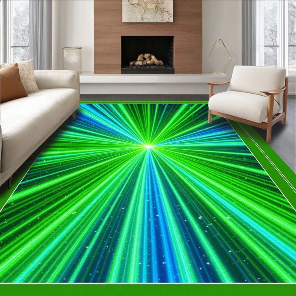 Radiant Green Blue Light Streaks Rug