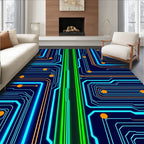 Circuit Board Neon Geometric Pattern Rug