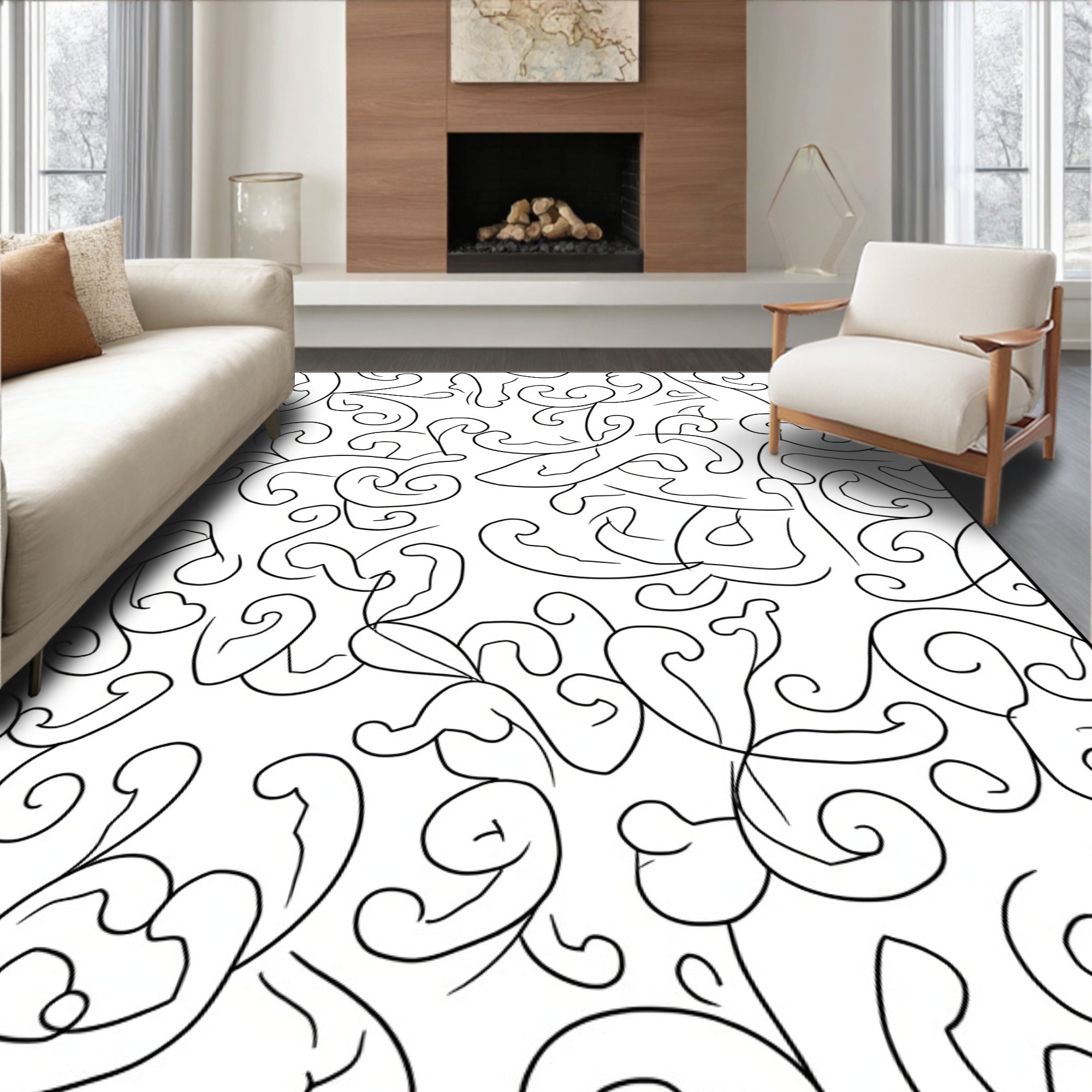Abstract Swirling Vine Pattern Design Rug