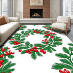 Festive Holly Berry Wreath Pattern Rug
