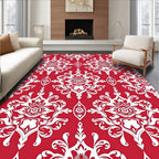 Classic Red and White Damask Pattern Rug