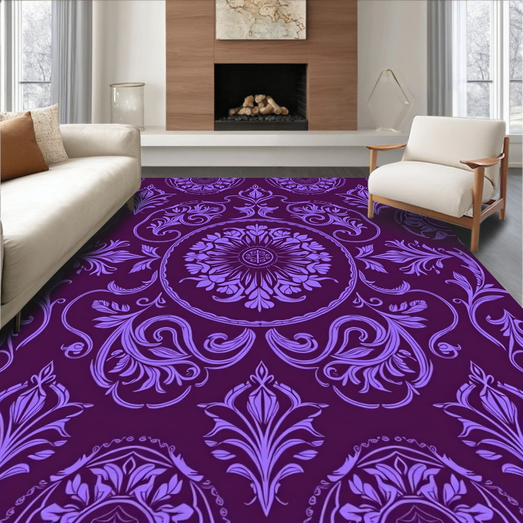 Elegant Purple Damask Floral Design Rug