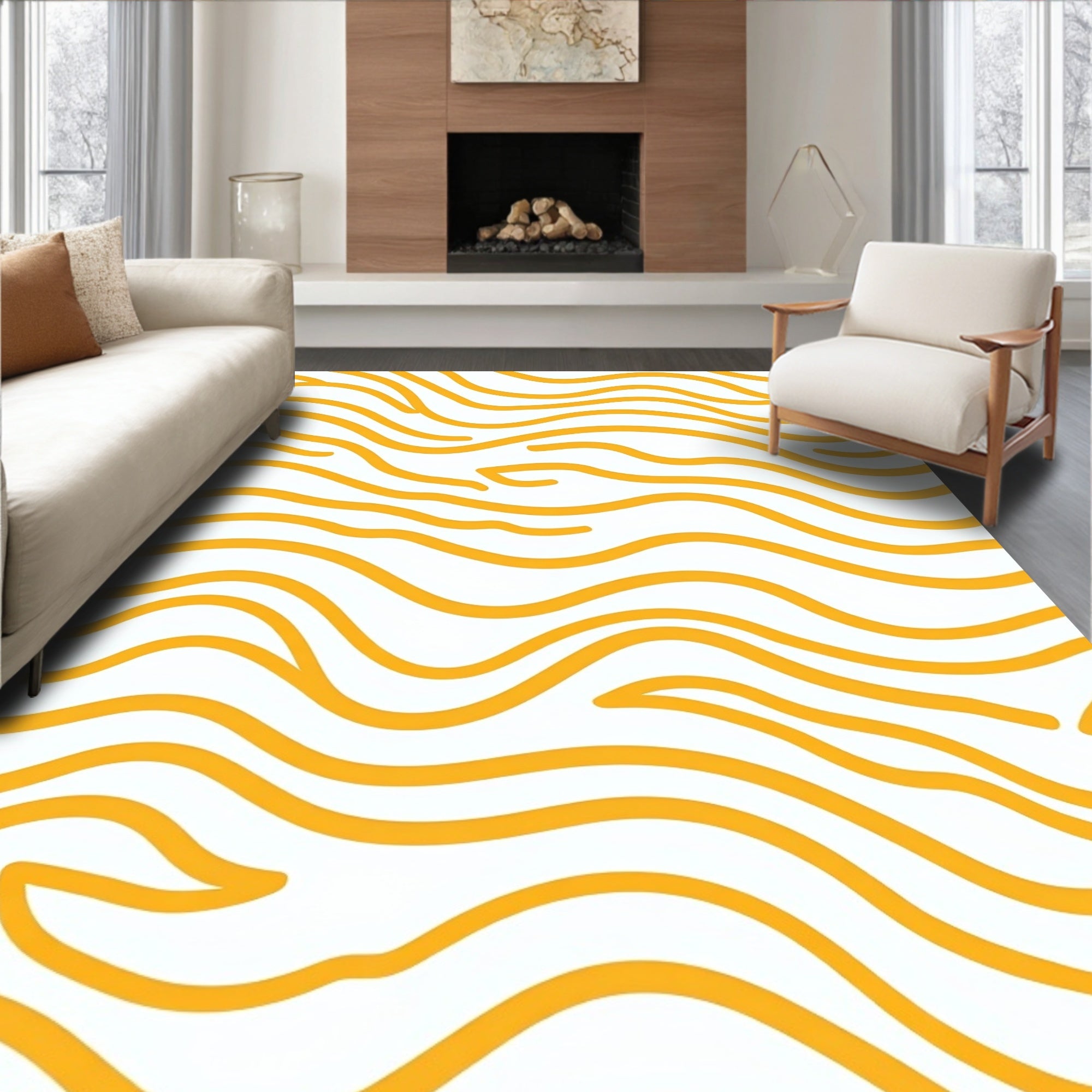 Abstract Wavy Orange Lines Rug
