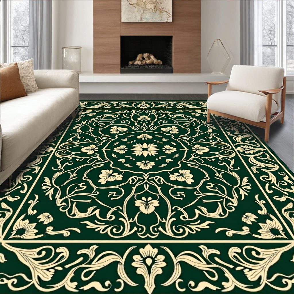 Ornate Floral Square Patterned Rug