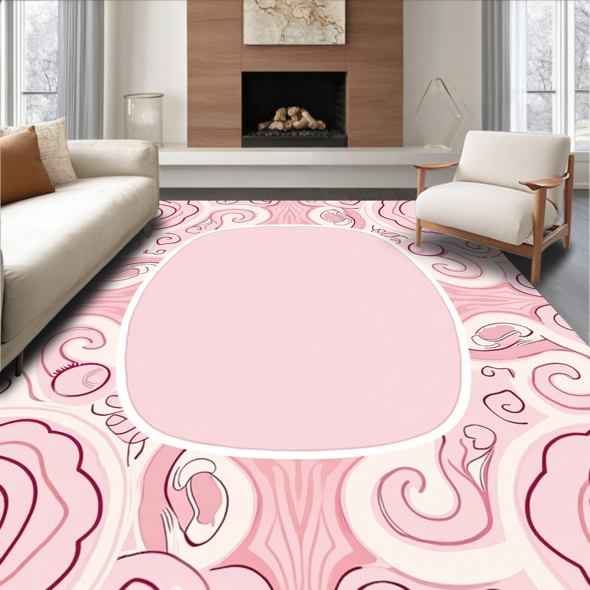 Abstract Pink Rose Swirl Pattern Rug