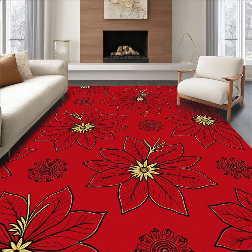 Classic Red Floral Petals Rug