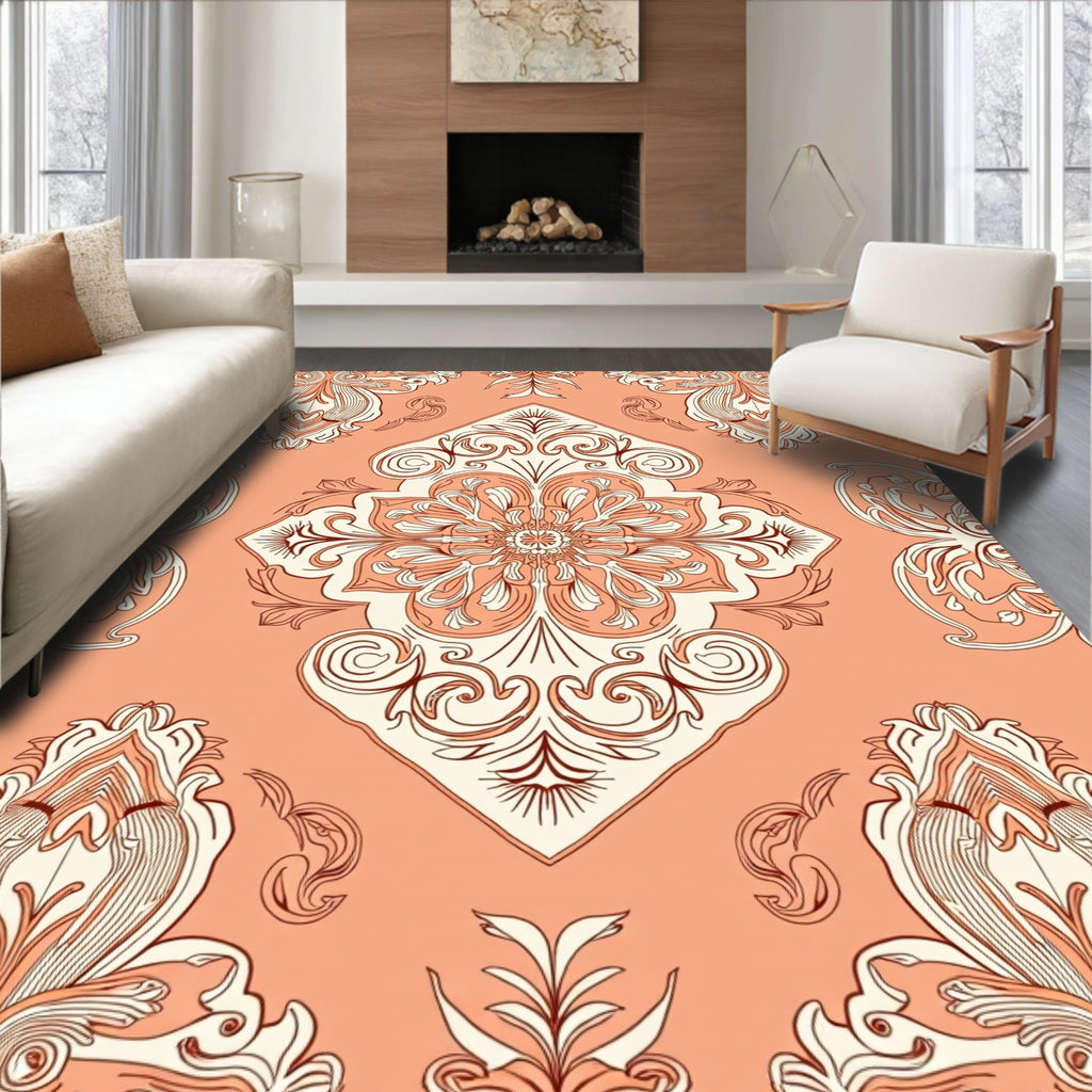 Ornate Floral Paisley Pattern Peach Rug