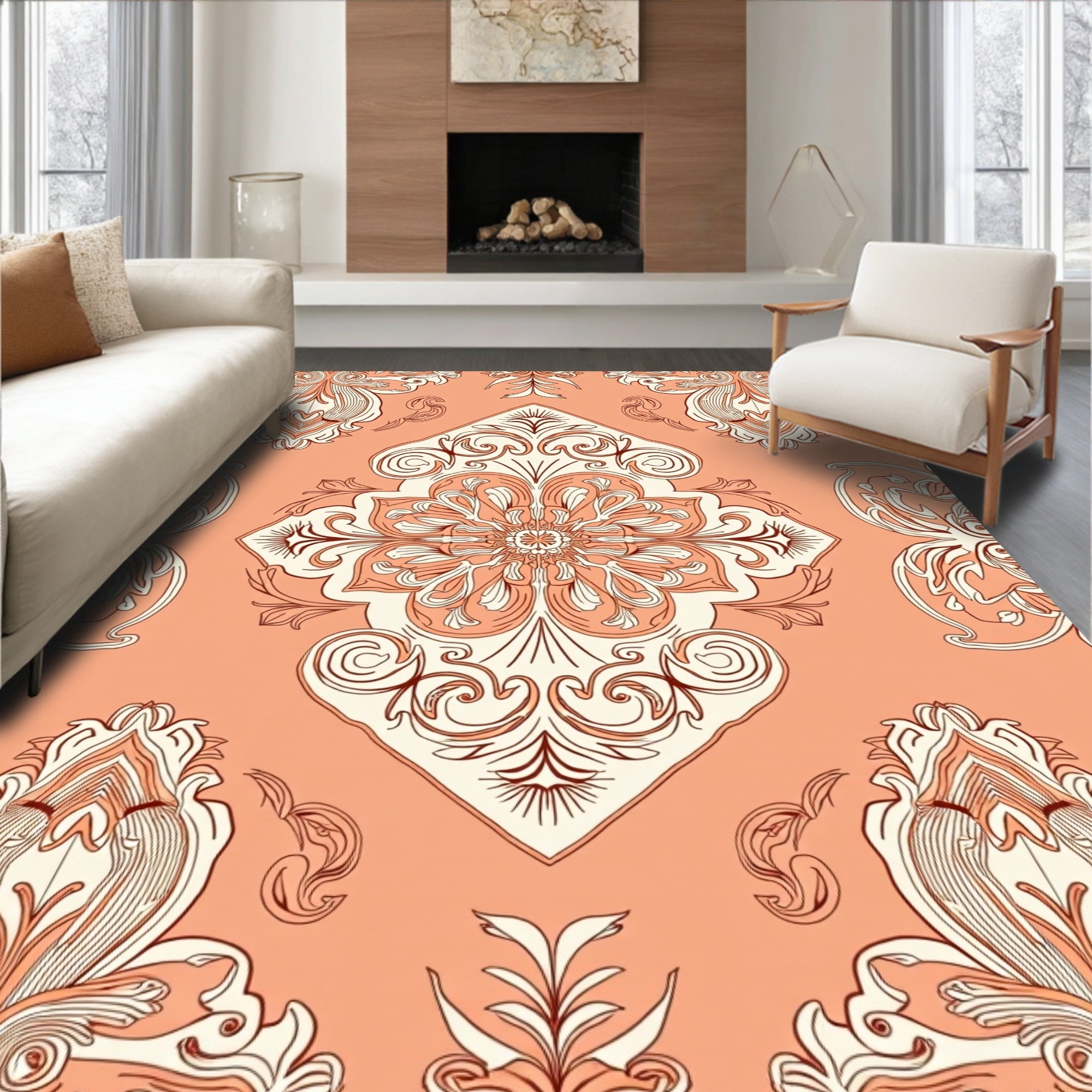 Ornate Floral Paisley Pattern Peach Rug