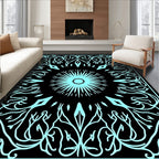Cyan Abstract Symmetric Floral Pattern Rug