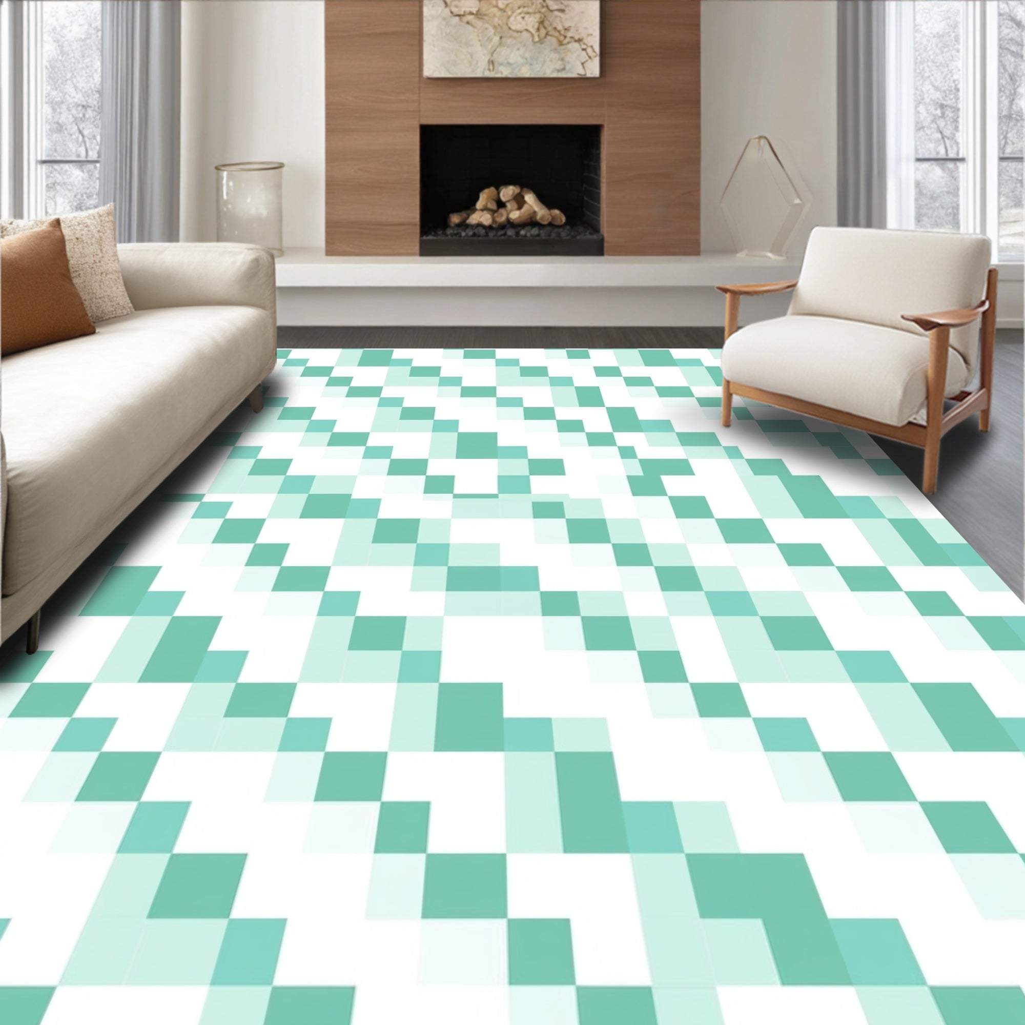 Diagonal Geometric Square Pattern Art Rug