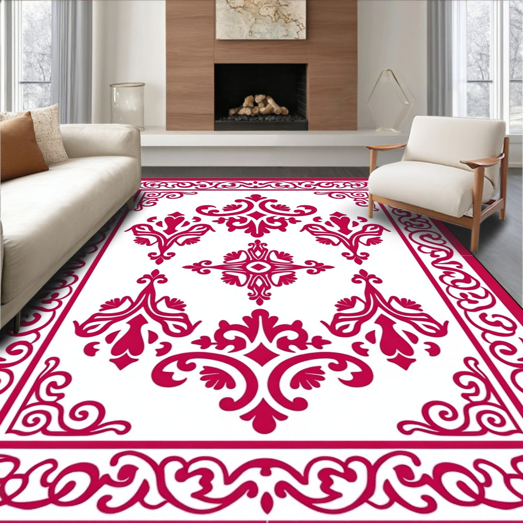Regal Elaborate Crimson Floral Patterns Rug