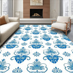 Classic Blue Floral Damask Design Rug