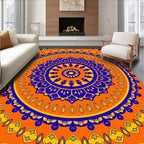 Bold Orange Blue Sunburst Pattern Rug