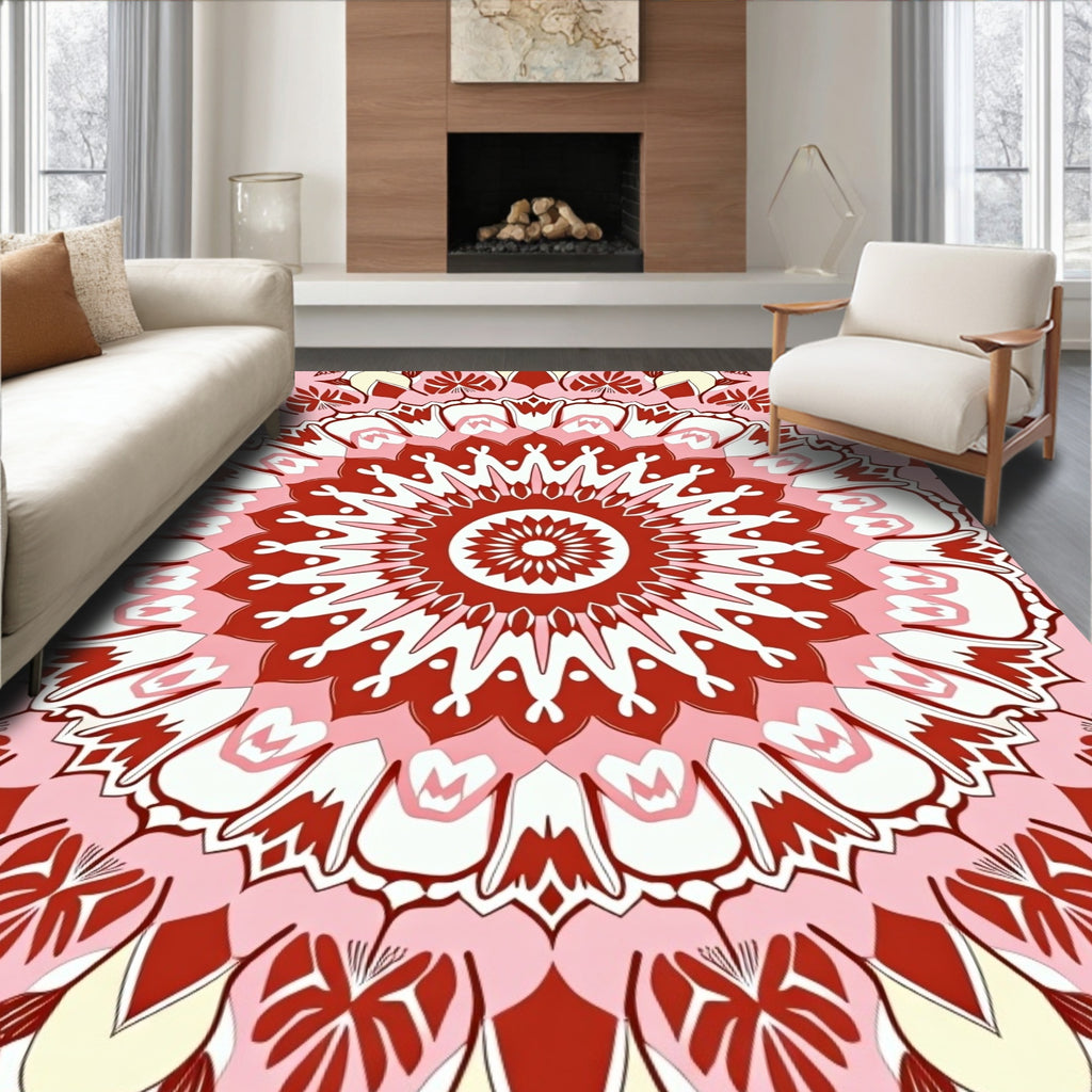 Red Pink Floral Mandala Style Rug