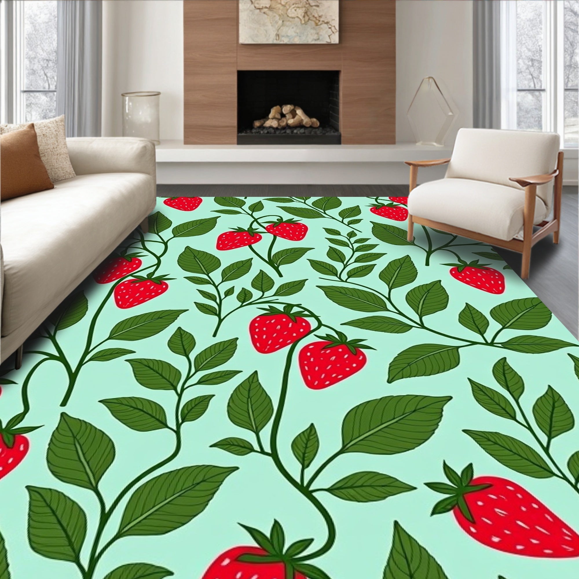 Farmhouse Strawberry Vine Pattern Rug