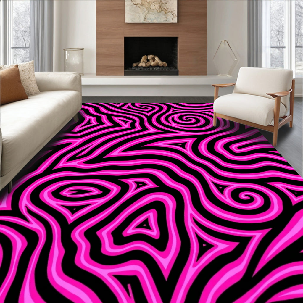 Vivid Pink Swirls Abstract Design Rug