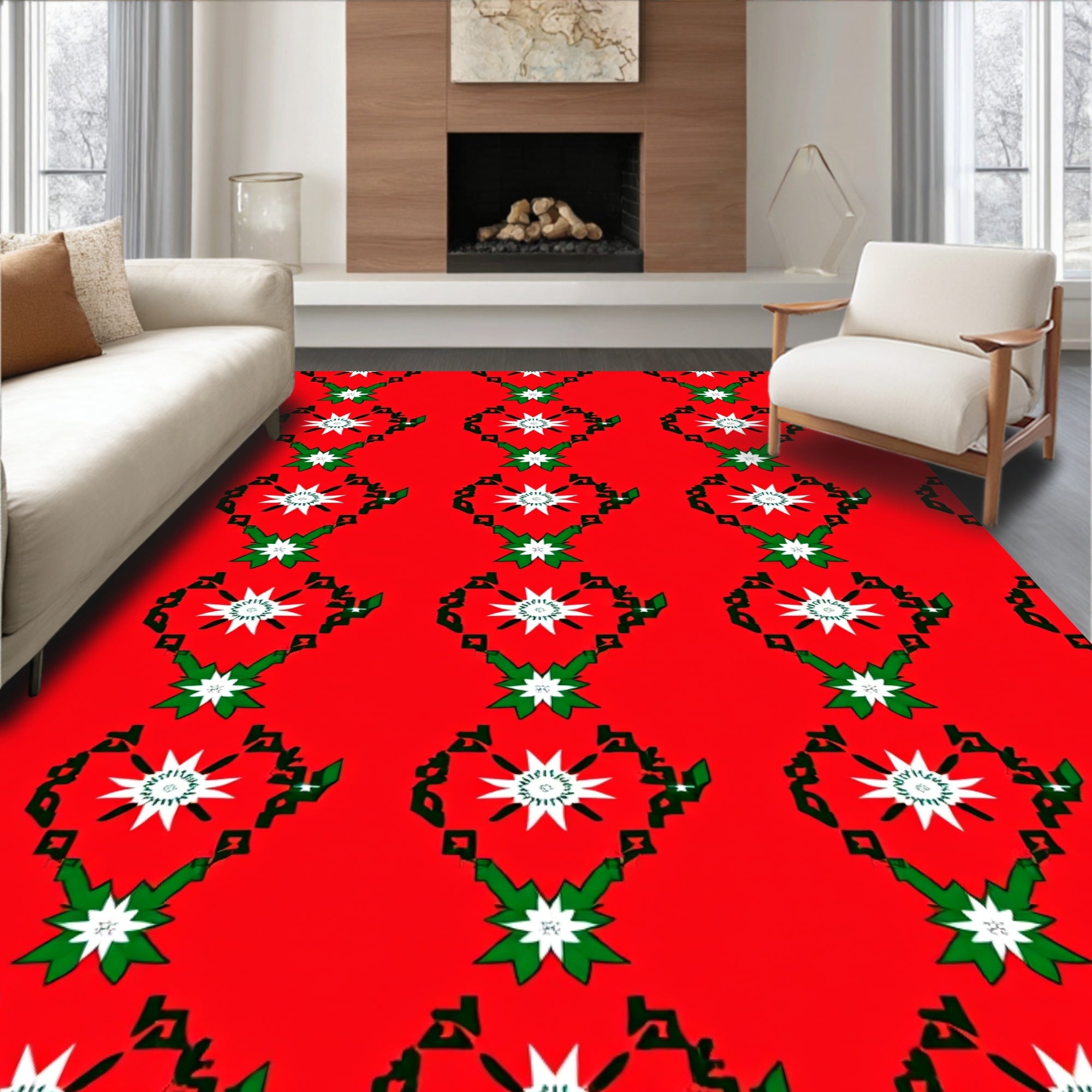 Red Starburst Green Accent Paisley Rug