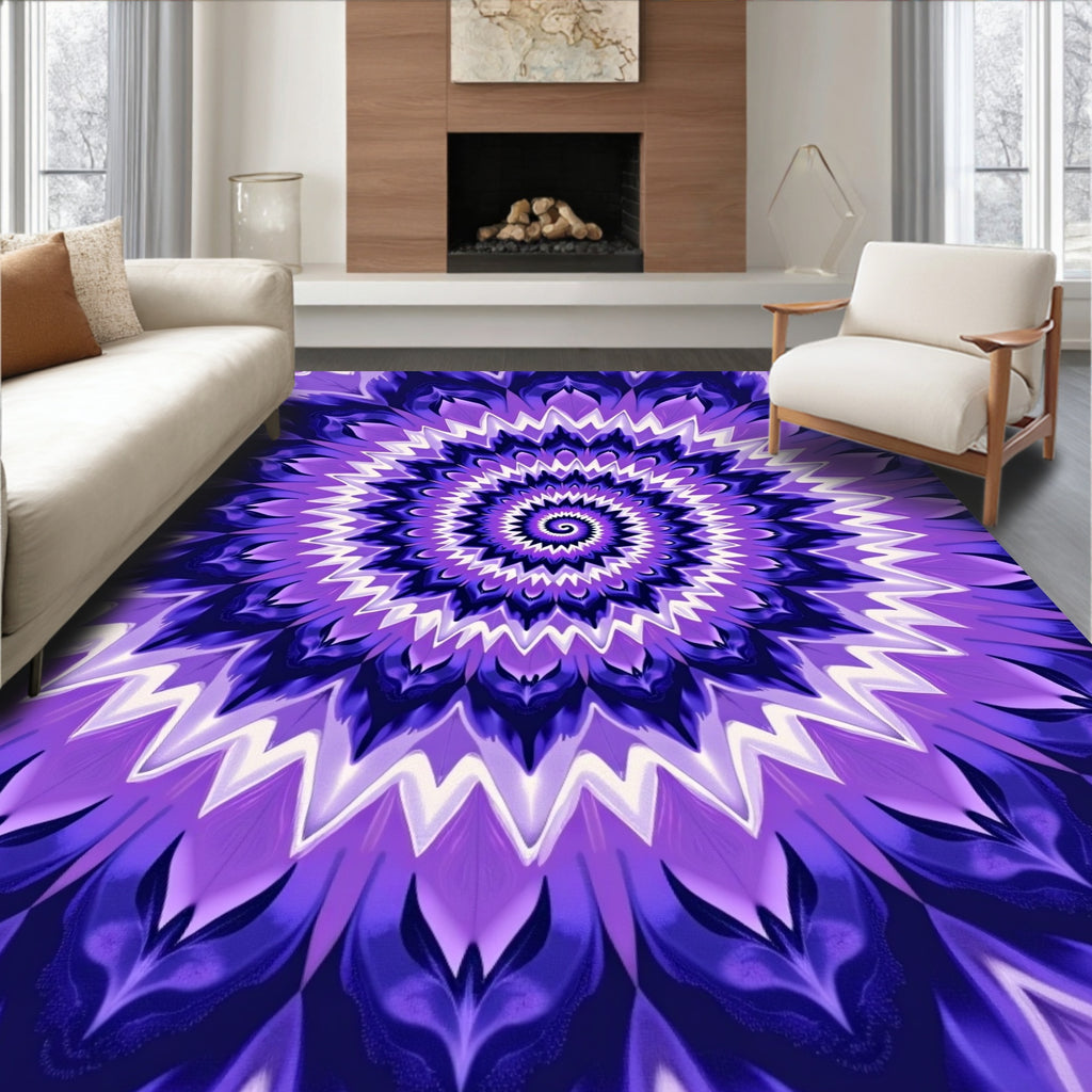 Vibrant Violet Psychedelic Floral Design Rug