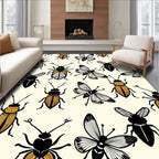 Illustrated Insect Pattern In Black and Gold Rug