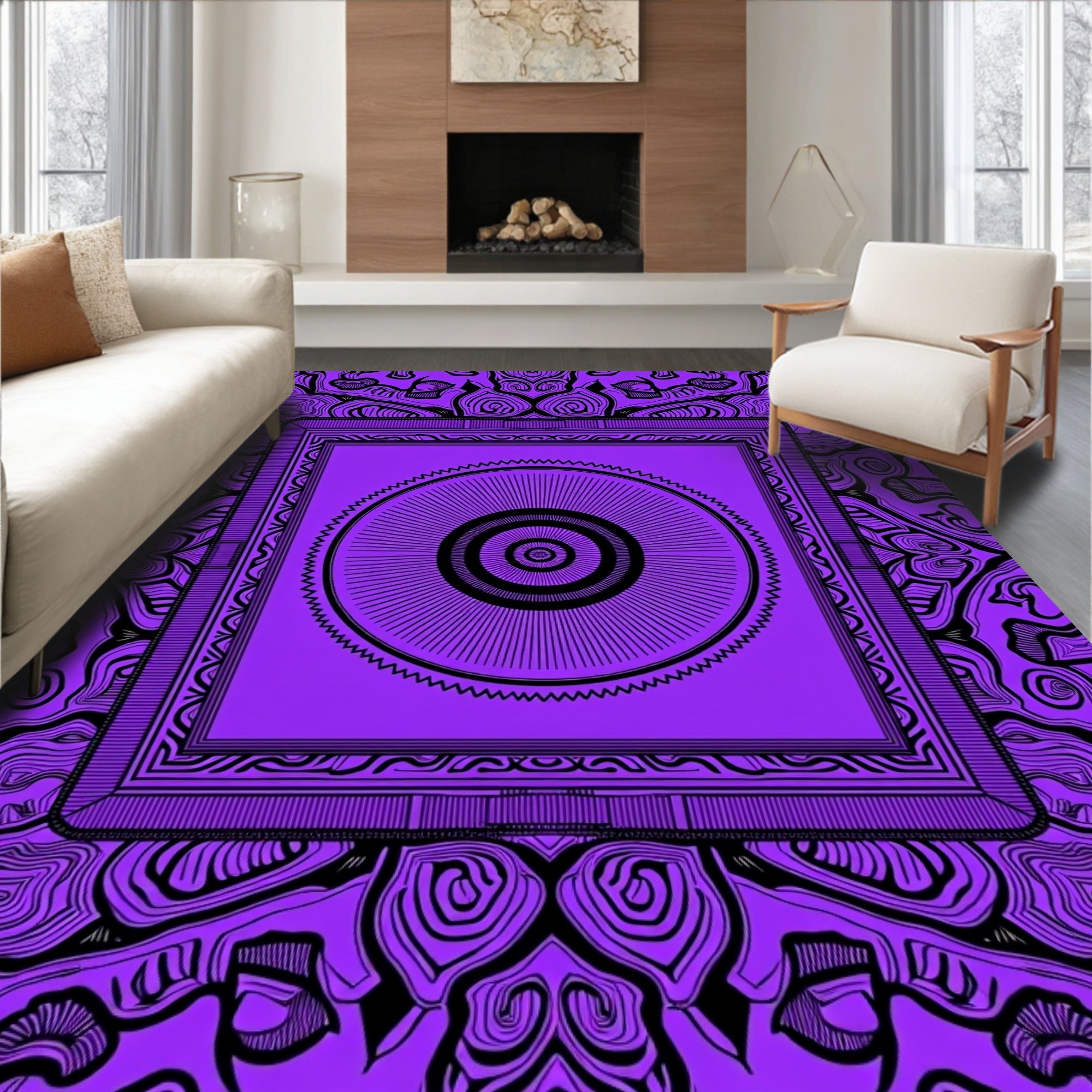 Intricate Purple Mandala Design Rug