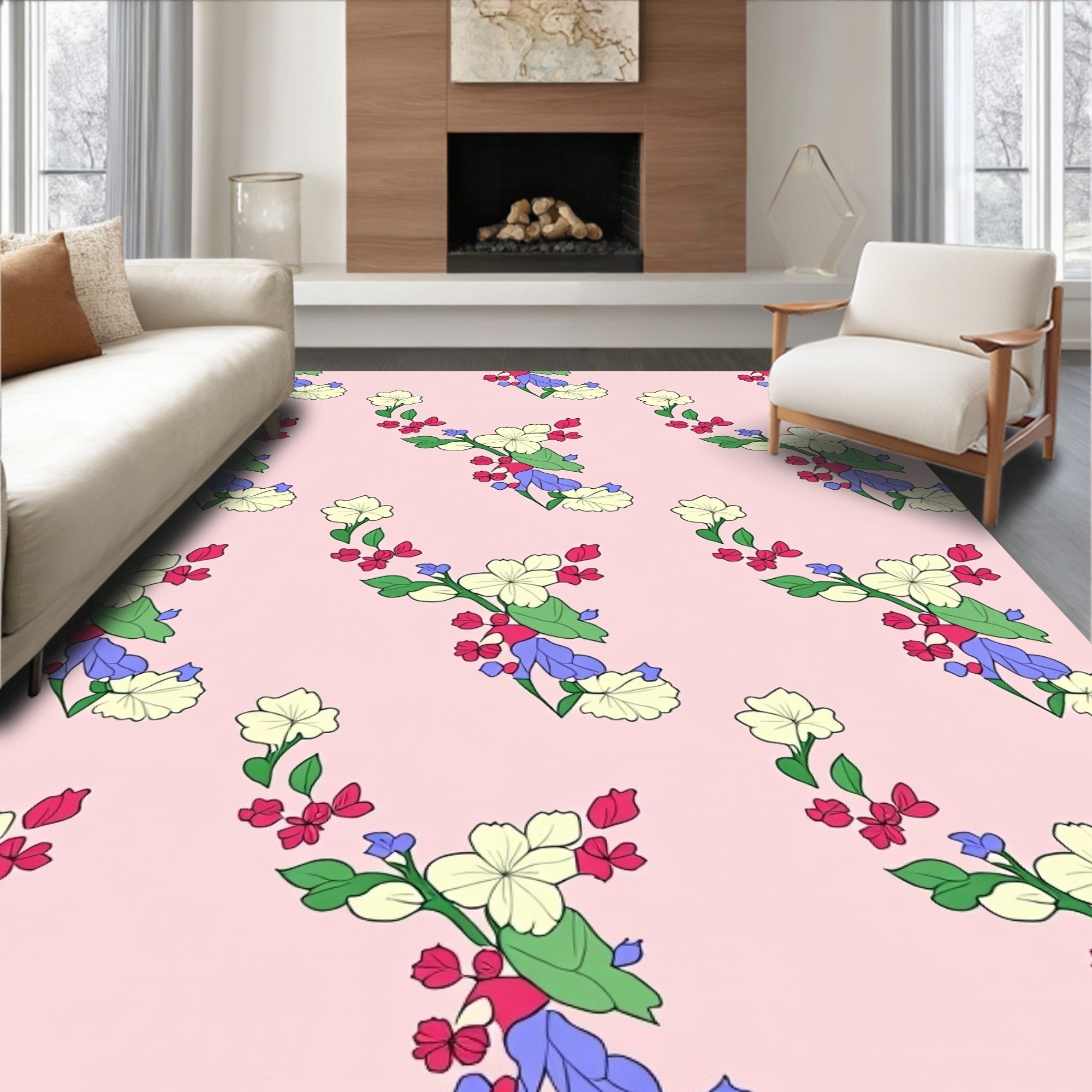 Whimsical Floral Vine Design Rug