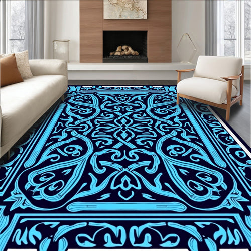 Abstract Blue Ornamental Pattern Design Rug