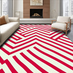 Red Cream Interlocking Geometric Lines Rug