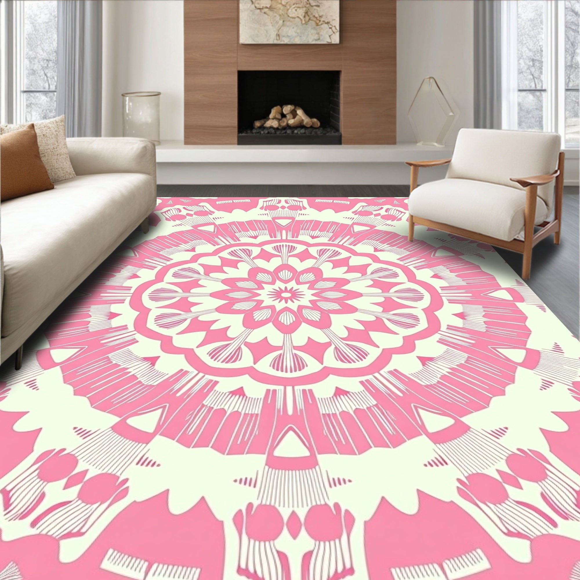 Pink Floral Mandala Pattern Rug
