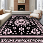 Black Blush Floral Medallion Border Rug