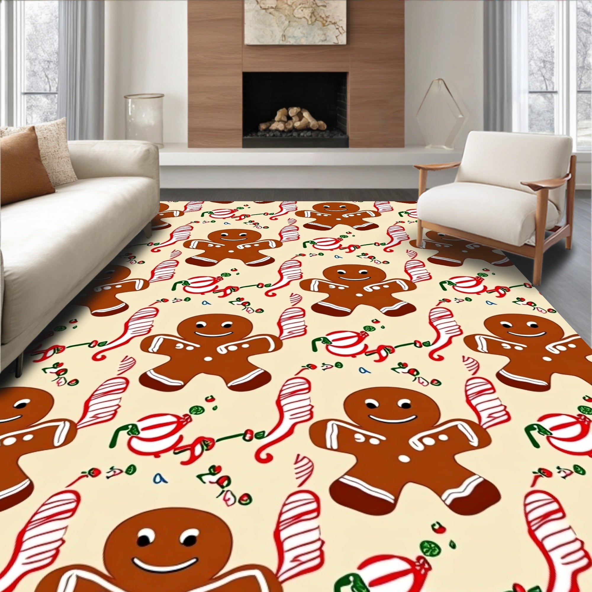 Whimsical Gingerbread Man Holiday Pattern Rug