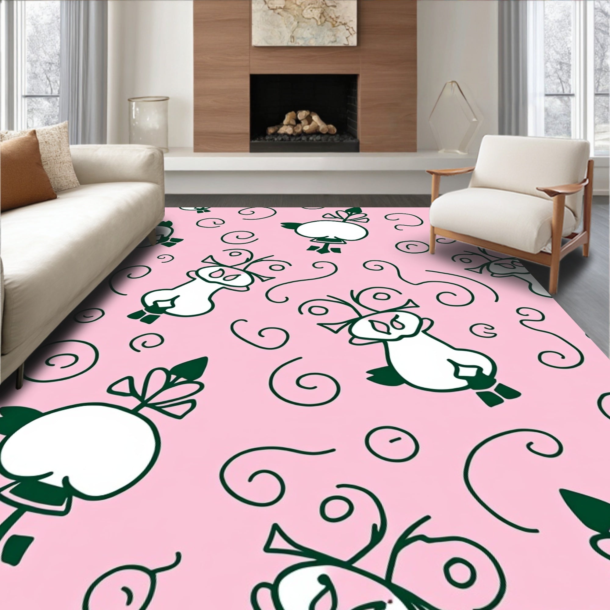 Whimsical Pink Creature Swirls Rug