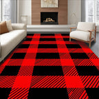 Red Black Plaid Patterned Design Rug