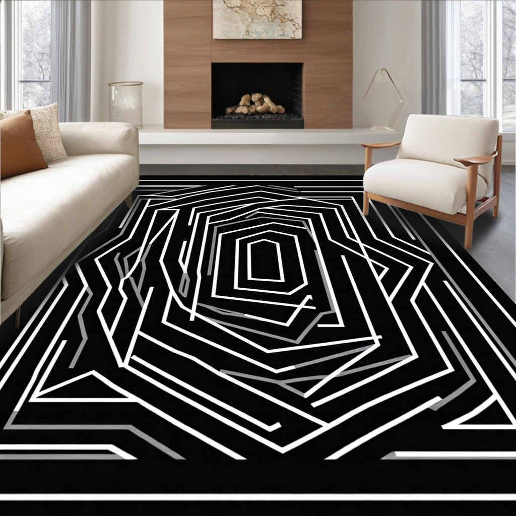 Modern Geometric Maze Line Pattern Rug