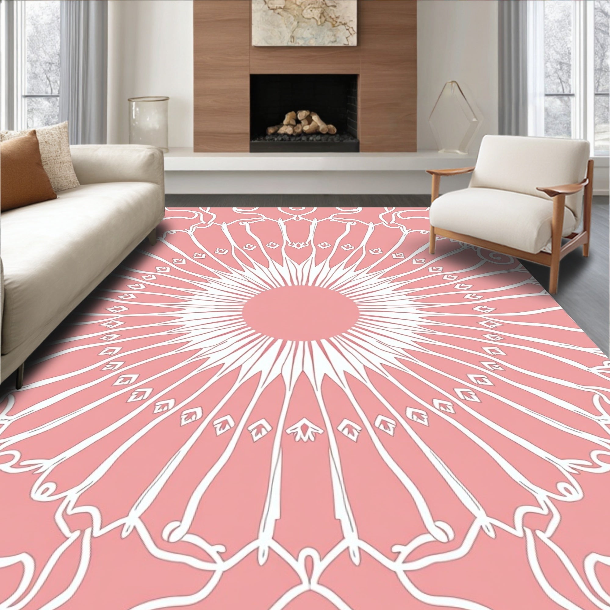 Pink Abstract Sunburst Pattern Rug